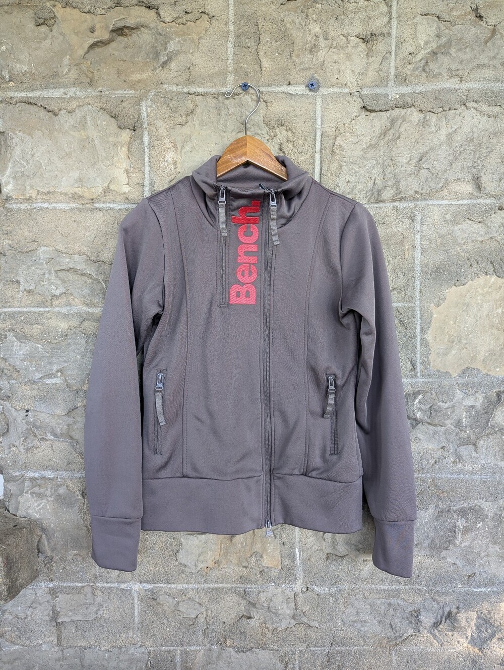 Bench Women's Gray And Pink Athletic Track Jacket Zip-up With Pink Bench Logo